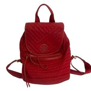 Tory Burch Red Backpack Leather Quilted Nylon Bag
